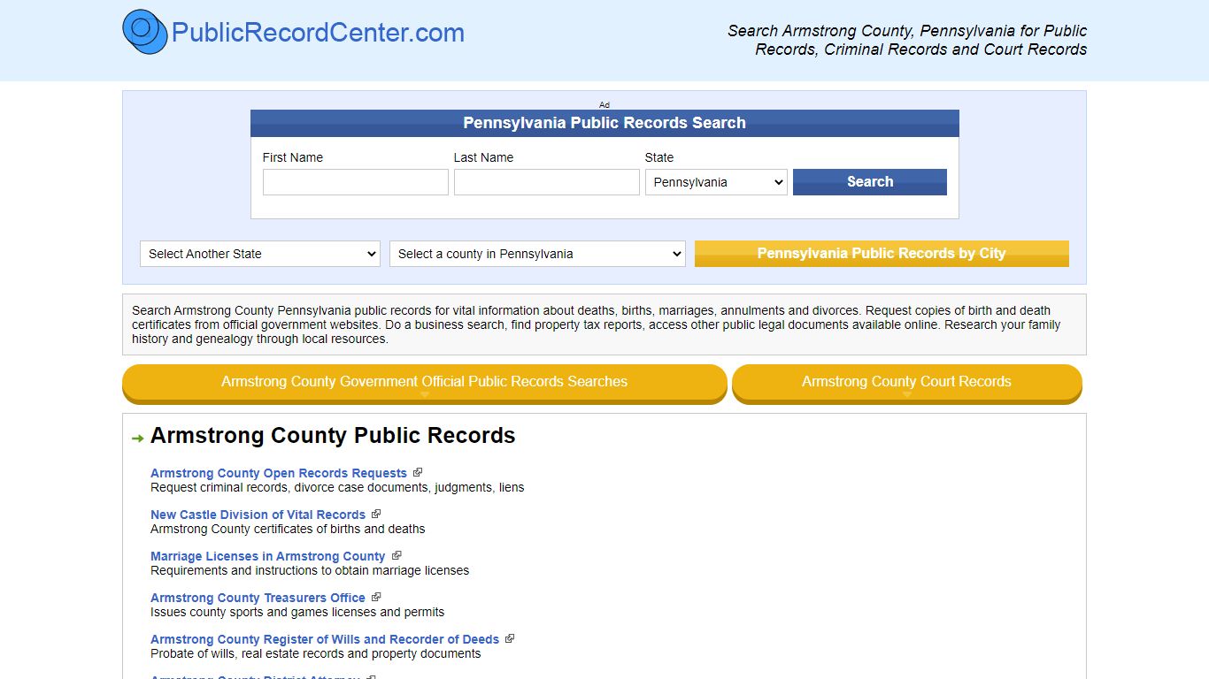 Armstrong County Pennsylvania Free Public Records - Court Records ...